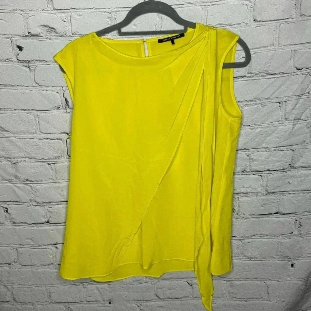 Luisa Cerano Women’s Yellow Sleeveless Silk Blouse size 10